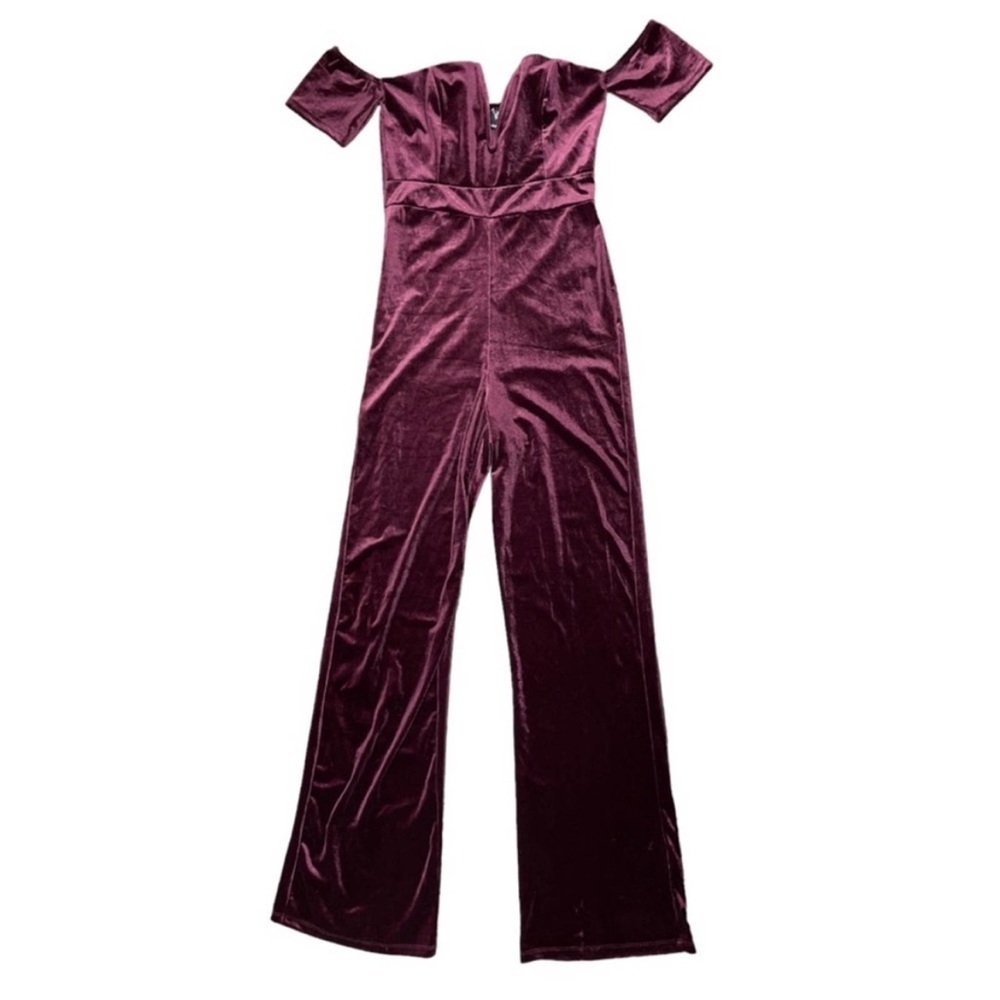 Windsor Burgundy Plum Velvet Strapless Jumpsuit Size Large